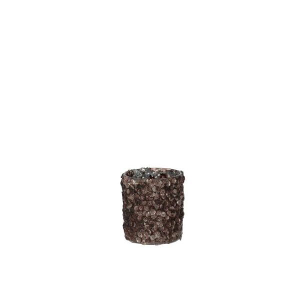 TEALIGHT HOLDER SEQUINS SUGAR MATTE DARK BROWN SMALL