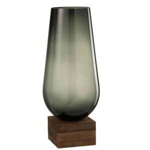 VASE ON FOOT ENO GLASS/WOOD DARK BROWN GREY LARGE