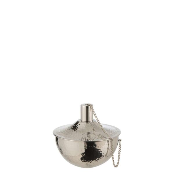 OIL LAMP TABLE FINELY HAMMERED STAINLESS STEEL SILVER