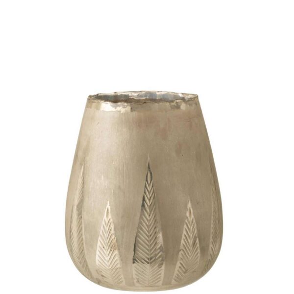 TEALIGHT HOLDER LEAF ROUND GLASS SILVER LARGE