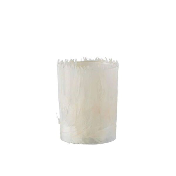 TEALIGHT HOLDER FEATHERS GLASS CREAM LARGE