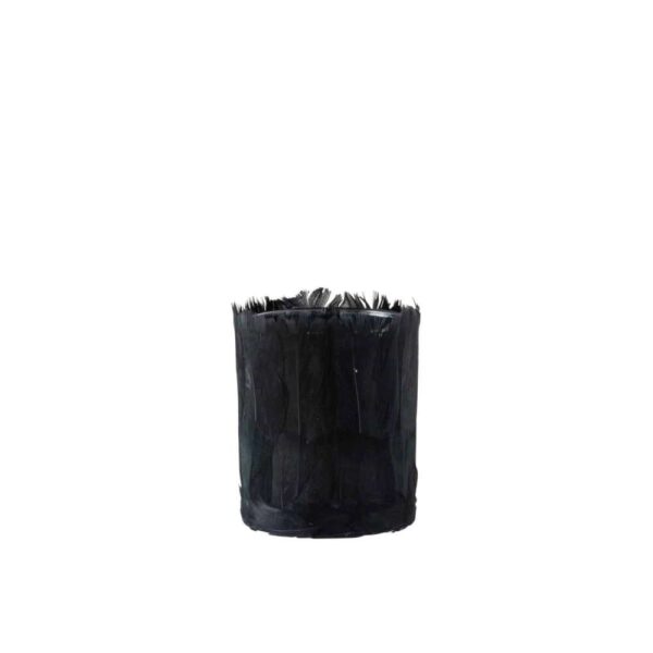 TEALIGHT HOLDER FEATHERS GLASS BLACK SMALL