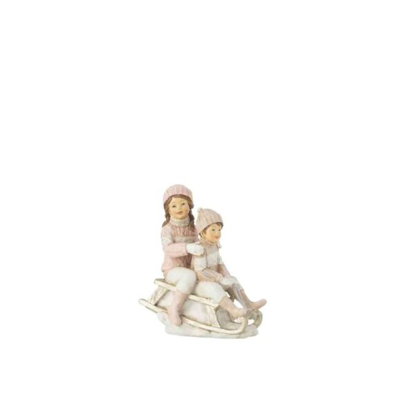 GIRL AND BOY ON SLED WHITE/PINK