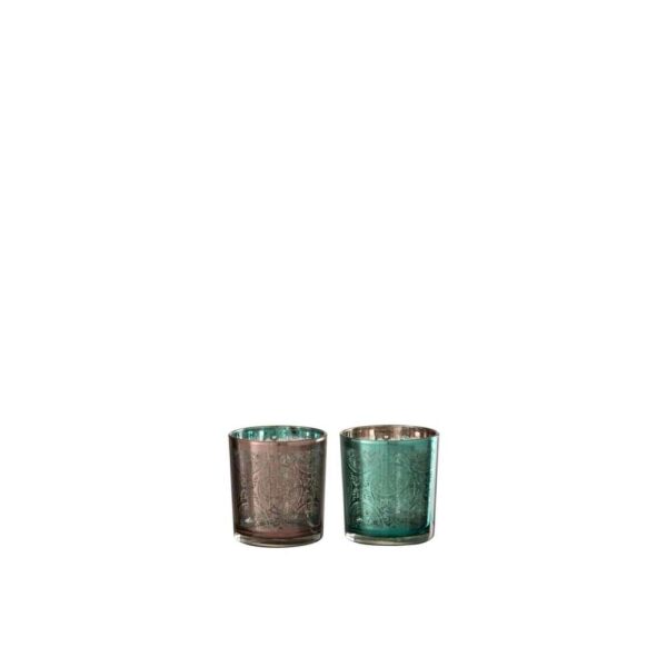 TEALIGHT HOLDER ORIENTAL GLASS AZURE/COPPER SMALL ASSORTMENT OF 2