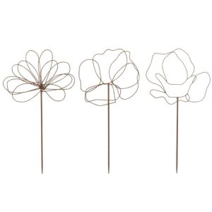 DECORATION GARDEN FLOWERS IRON RUST ASSORTMENT OF 3