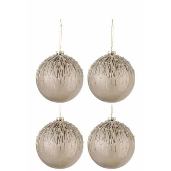 BOX OF 4 CHRISTMAS BAUBLES PEARLS GLITTER GLASS GREY LARGE