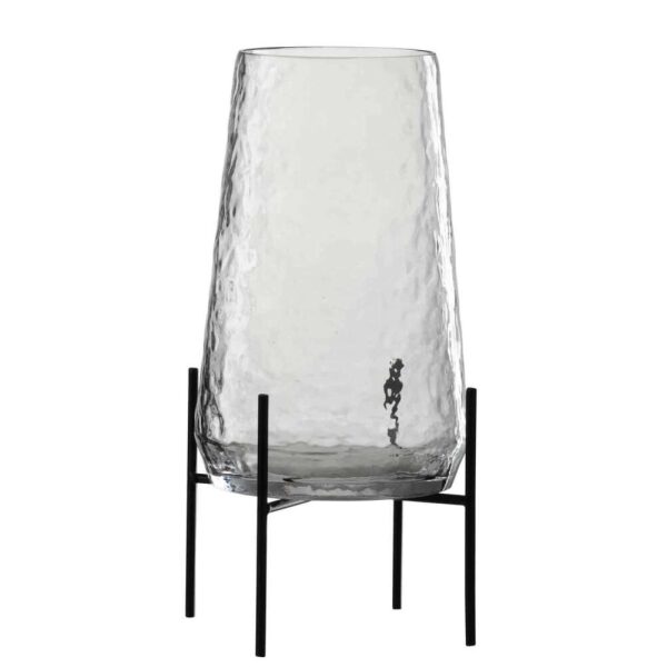 VASE ON FOOT IRREGULAR GLASS TRANSPARENT/BLACK LARGE