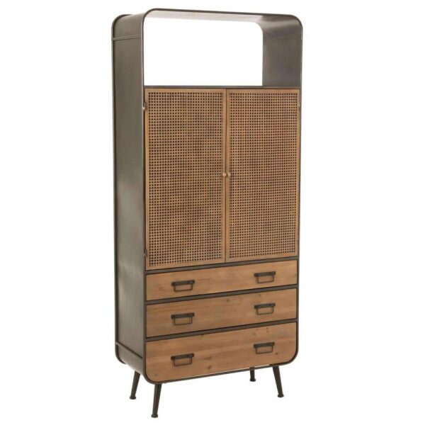 CLOSET HIGH 3 DRAWERS METAL/WOOD BLACK/NATURAL