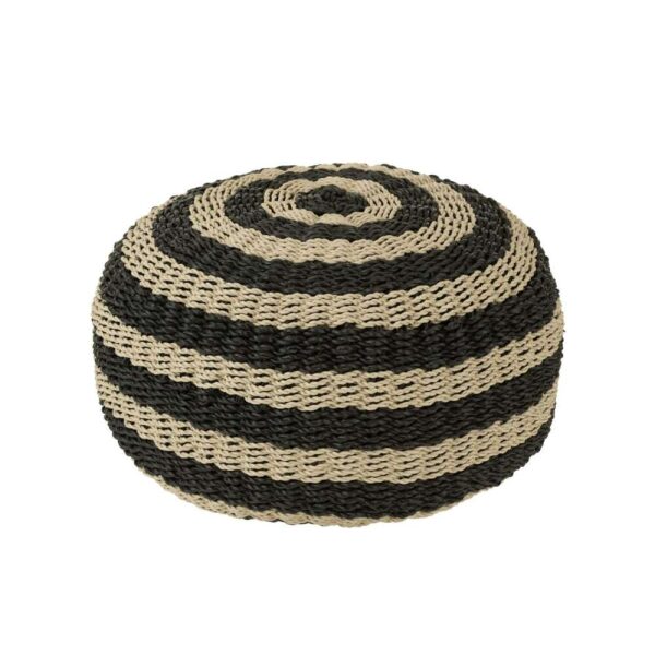 POUF ROUND STRIPES WOVEN PLASTIC BLACK/NATURAL