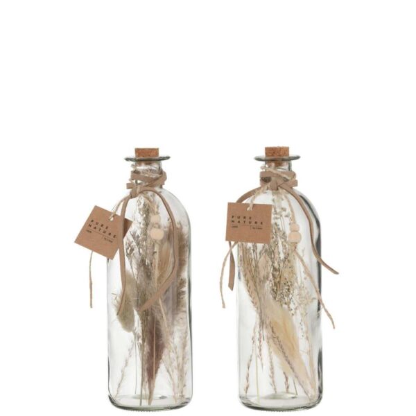 BOTTLES WITH DRIED FLOWERS GLASS NATURAL LARGE ASSORTMENT OF 2