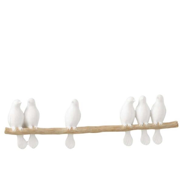 6 BIRDS ON BRANCH POLYRESIN WHITE/NATURAL