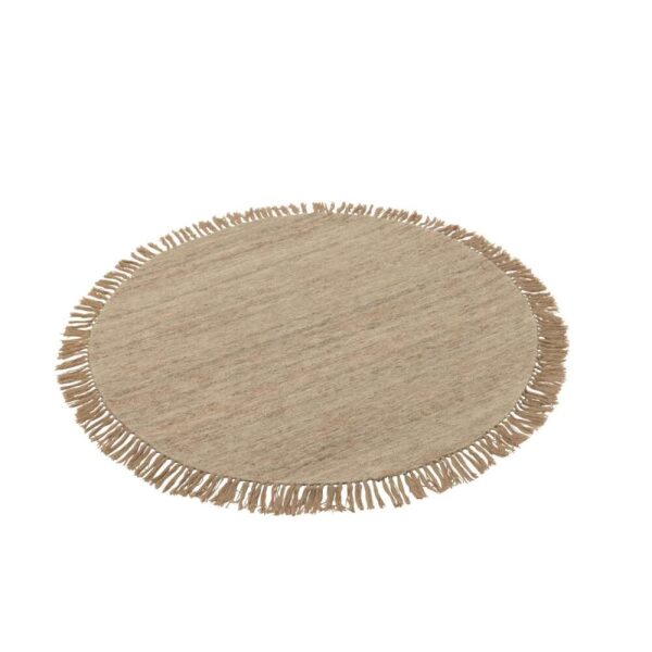 RUG ROUND+FRINGES SEMI-PLAIN WEAVING WOOL BEIGE SMALL