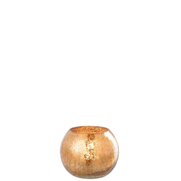 TEALIGHT HOLDER BALL CRAQUELURE GLASS DARK GOLD SMALL