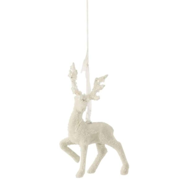 REINDEER HANGING VELVET GLITTER WHITE