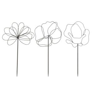 DECORATION GARDEN FLOWERS IRON BLACK ASSORTMENT OF 3