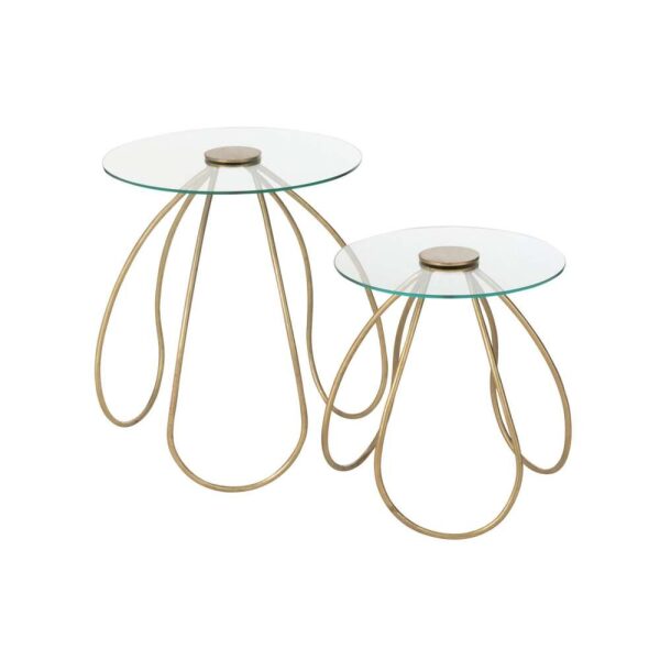 SET OF 2 SIDE TABLES ROUND METAL/GLASS GOLD