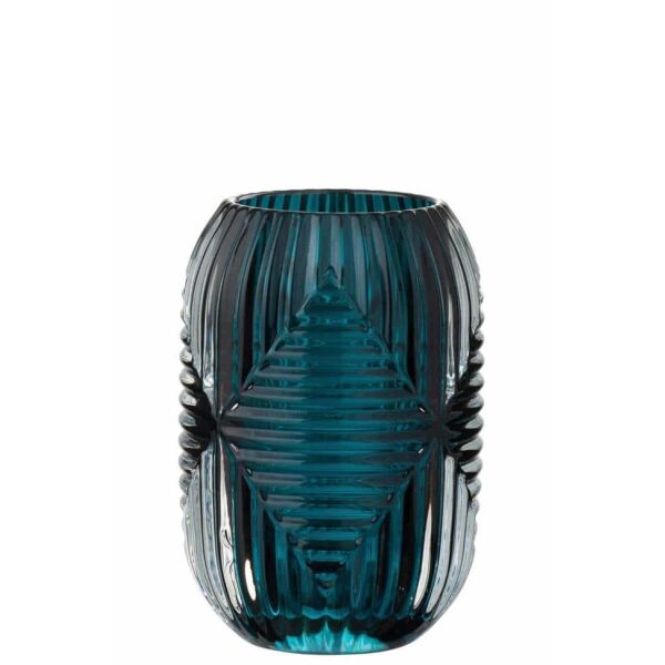 TEALIGHT HOLDER HIGH LINES GLASS BLUE