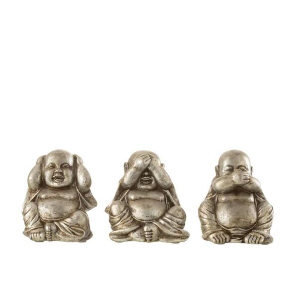 BUDDAH SITTING 3PIECES SEE/HEAR/SPEAK POLY SILVER ASSORTMENT OF 3