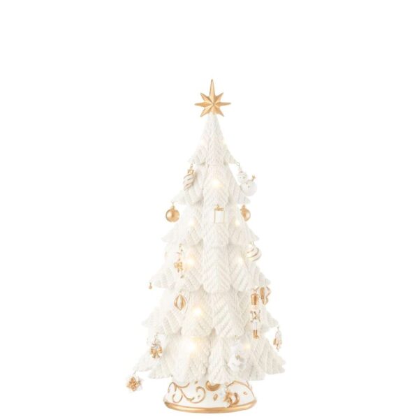 XMAS TREE LED ORNAMENTS RESIN WHITE/GOLD SMALL
