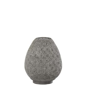 TEALIGHT HOLDER ORIENTAL EGG SHAPE METAL GREY LARGE