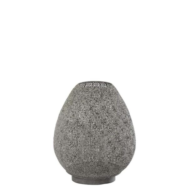 TEALIGHT HOLDER ORIENTAL EGG SHAPE METAL GREY LARGE