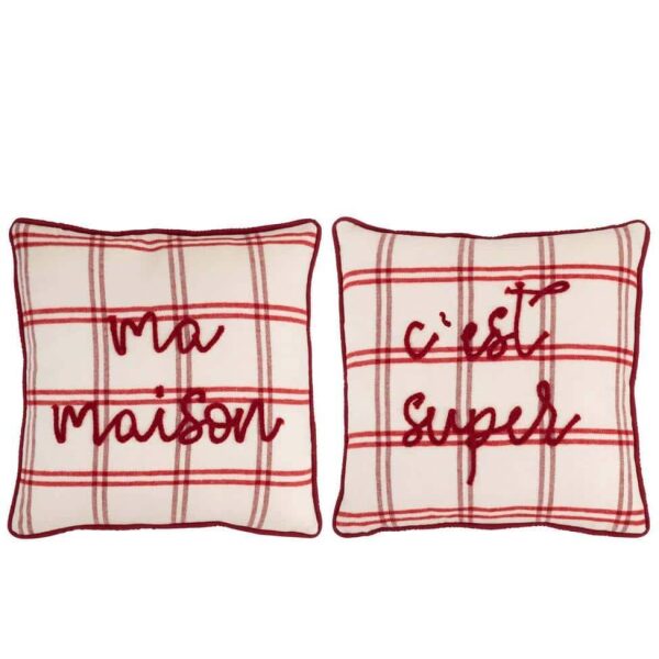 CUSHION TEXT POLYESTER RED/WHITE ASSORTMENT OF2