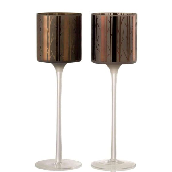 TEALIGHT HOLDER ON FOOT TREE GLASS BROWN LARGE ASSORTMENT OF 2