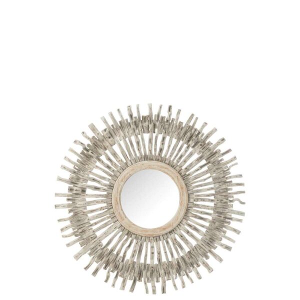 MIRROR ROUND SUN WOOD WASHED WHITE