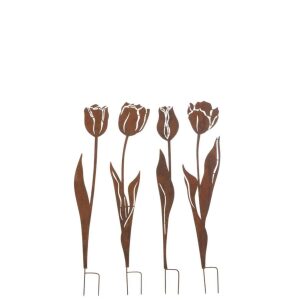 DECORATION GARDEN FLOWERS IRON RUST SMALL ASSORTMENT OF 4