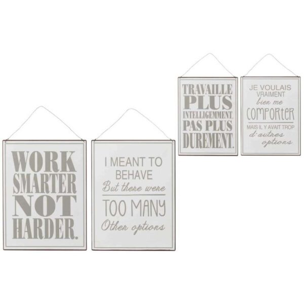 PLACARD WORK OPTIONS ENGLISH/FRENCH METAL WHITE/GREY ASSORTMENT OF 2