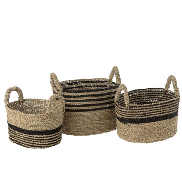SET OF 3 BASKETS ALINE RAFFIA BLACK/NATURAL