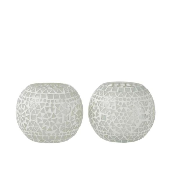 TEALIGHT HOLDER EKI MOSAIC GLASS WHITE LARGE ASSORTMENT OF 2