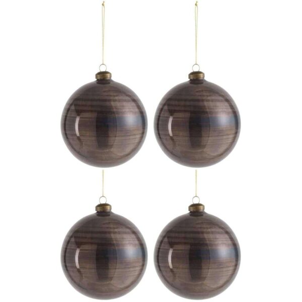 BOX OF 4 CHRISTMAS BALL GLASS ANTIQUE BROWN LARGE