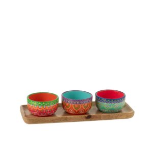 TRAY + 3 BOWLS MUMBAI TERRACOTTA/WOOD MIX