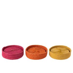 COASTER 6 PIECES SEAGRASS PINK/ORANGE/YELLOW ASSORTMENT OF 3