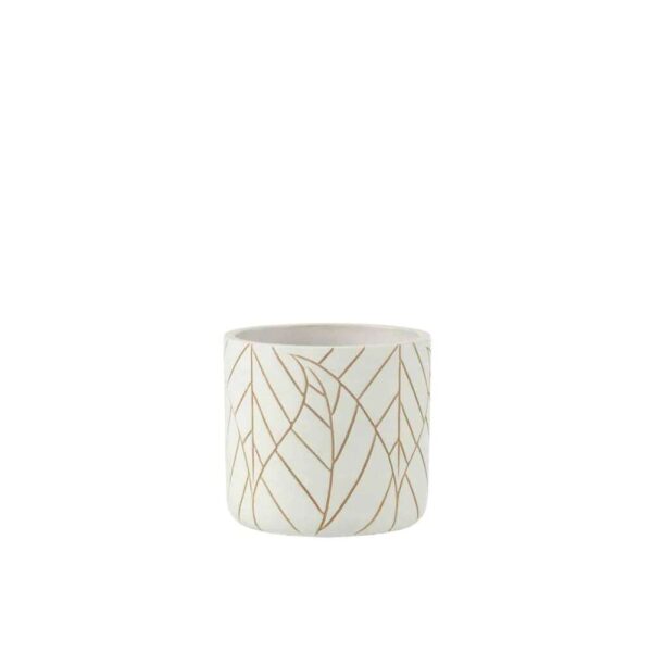FLOWERPOT LEAF CERAMIC WHITE/GOLD SMALL