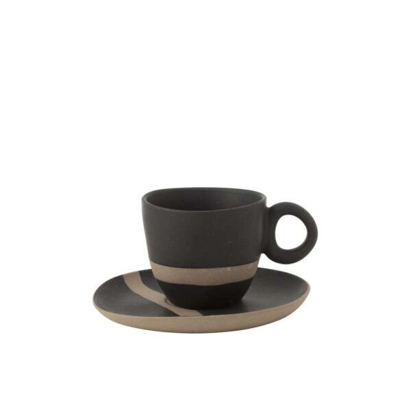 CUP+SAUCER  CERAMIC BLACK/TAUPE