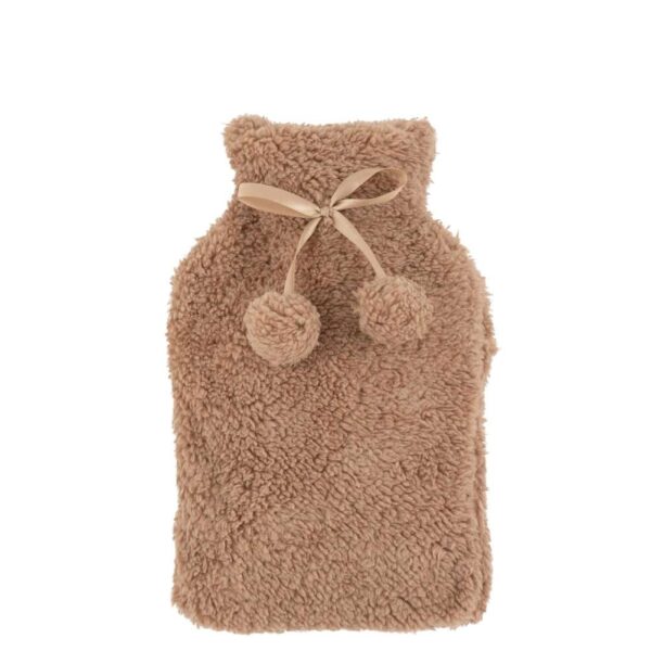 HOT WATER BOTTLE TEDDY+POMPOMS POLYESTER LIGHT BROWN