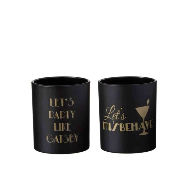 TEALIGHT HOLDER GATSBY GLASS MATT BLACK/GOLD ASSORTMENT OF 2