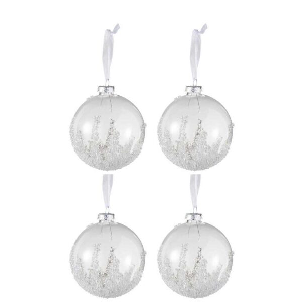 BOX OF 4 CHRISTMAS BAUBLES SUGAR BOTTOM GLASS CLEAR MEDIUM
