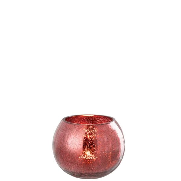 TEALIGHT HOLDER BALL CRAQUELURE GLASS PINK MEDIUM