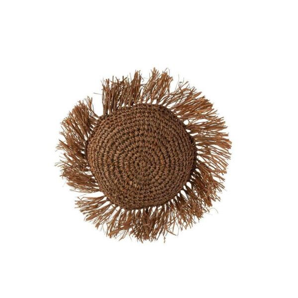 CUSHION ROUND REED RAFFIA BROWN