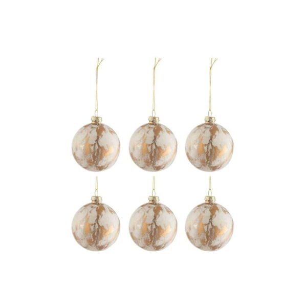 BOX OF 6 CHRISTMAS BAUBLES MARBLE LOOK GLASS WHITE/GOLD SMALL