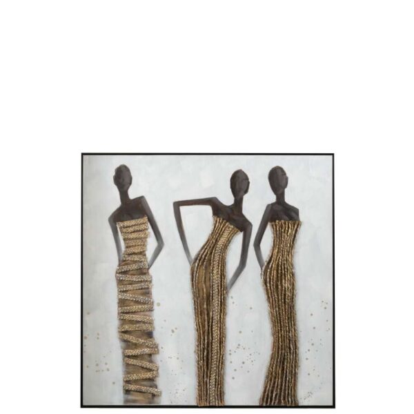 WALL DECORATION 3 AFRICAN WOMEN CANVAS/PAINT/ROPE MIX