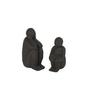SET OF 2 FIGURINES SITTING SAND GLAZE PORCELAIN BLACK
