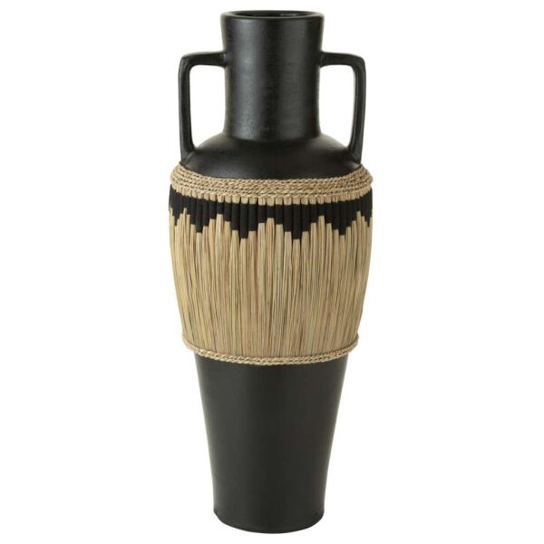 VASE PATTERN+HANDLES TERRACOTA/SEAGRASS BLACK/NATURAL
