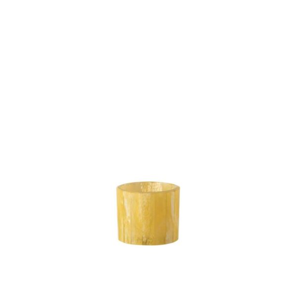 TEALIGHT HOLDER LINES GLASS/RESIN YELLOW SMALL