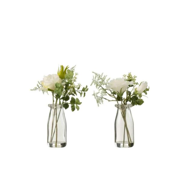 BOUQUET ROSES/EUSTOMA IN VASE+ARTIFICIAL WATER PLASTIC GREEN/WHITE SMALL ASSORTMENT OF 2