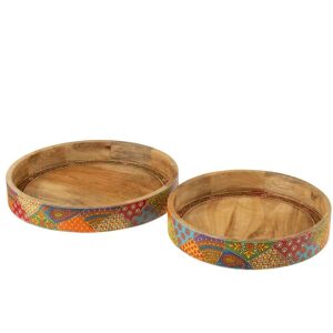 SET OF 2 TRAY 2 HANDLE DELHI MANGO WOOD MIX