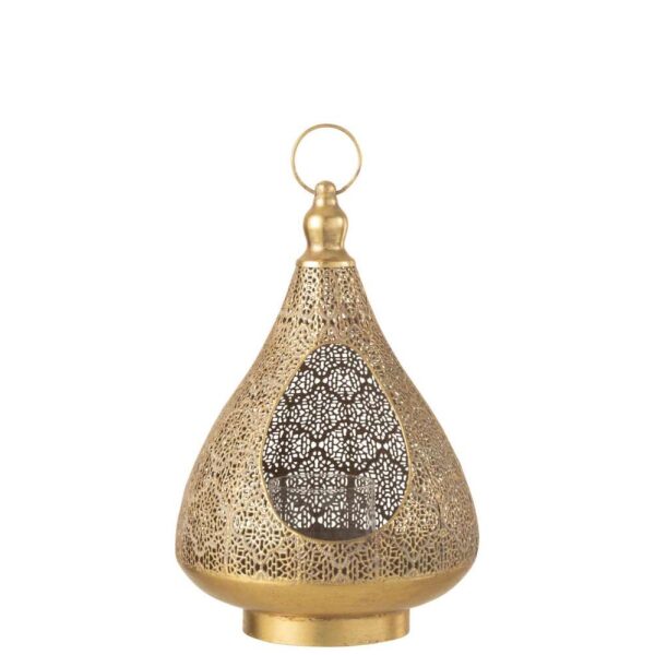 TEALIGHT HOLDER ON FOOT EASTERN METAL/GLASS GOLD LARGE